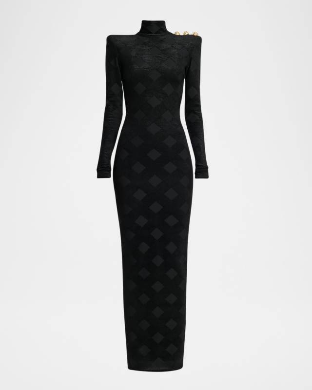 Bodycon Button-Embellished Diamond Maxi Dress
