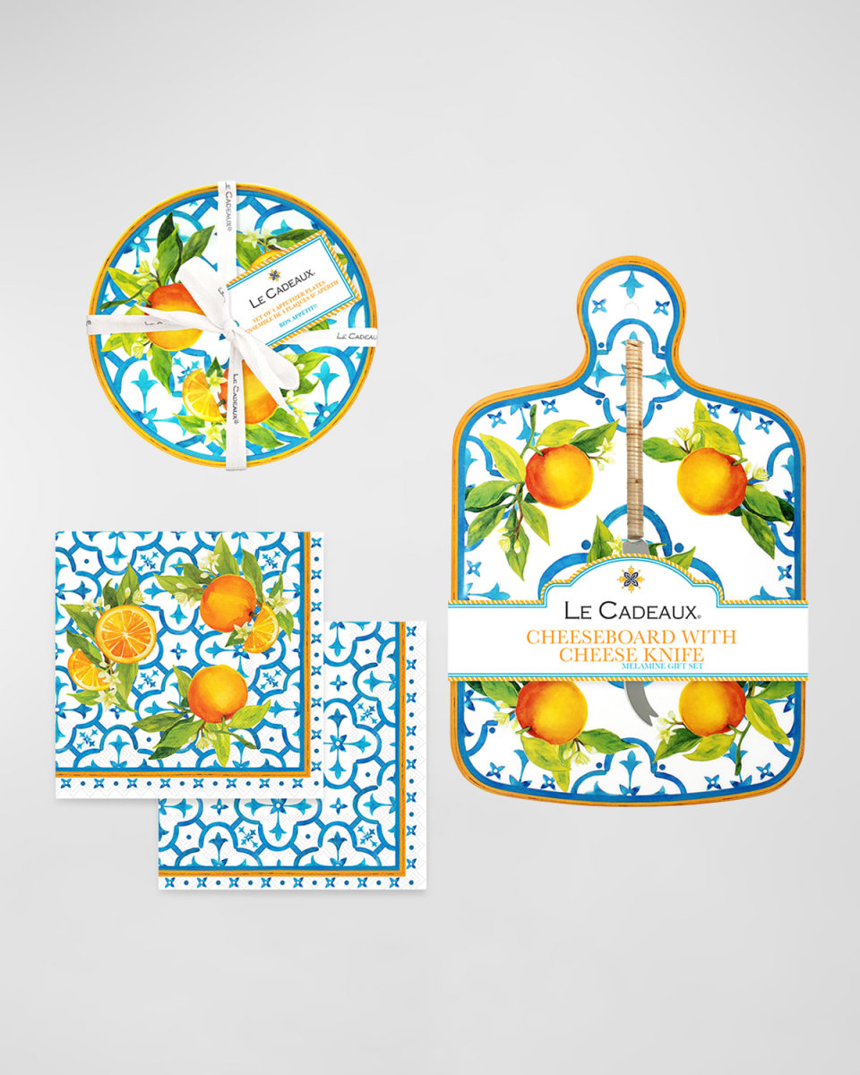 Valencia Cheeseboard Set with Knife, 4-Piece Appetizer Plates, and 20-Pack Cocktail Napkins