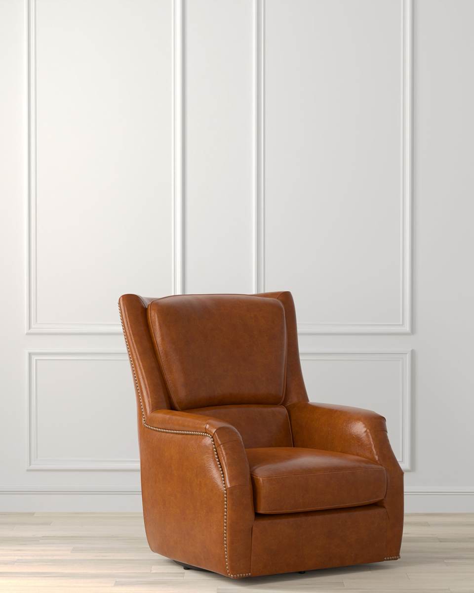 Baker Leather Swivel Chair