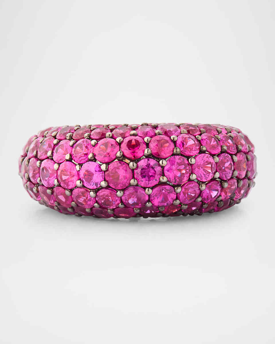 18K Rose Gold Deep Pink Sapphire Dome Ring, Size
