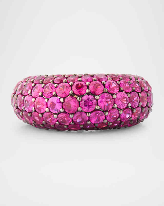 18K Rose Gold Deep Pink Sapphire Dome Ring, Size