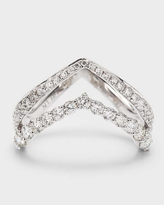 Sparkle 18K White Gold Double V Diamond Ring, Size 6