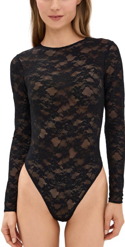 Fleur du Mal Le Stretch Long Sleeve Thong Bodysuit Black