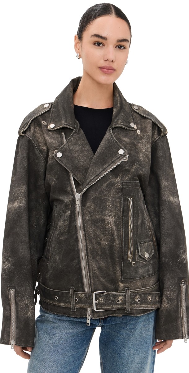 HAIKURE Kay Leather Print Biker Jacket Leather Print