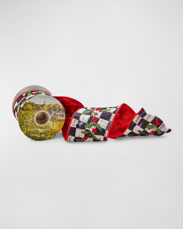 Cozy Christmas Holly Embroidered Ribbon, 4" X 5 Yards