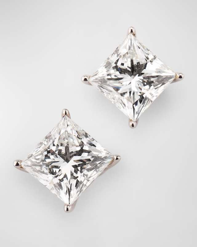 Lab Grown Diamond 18K White Gold Princess Cut Stud Earrings, 3.0tcw