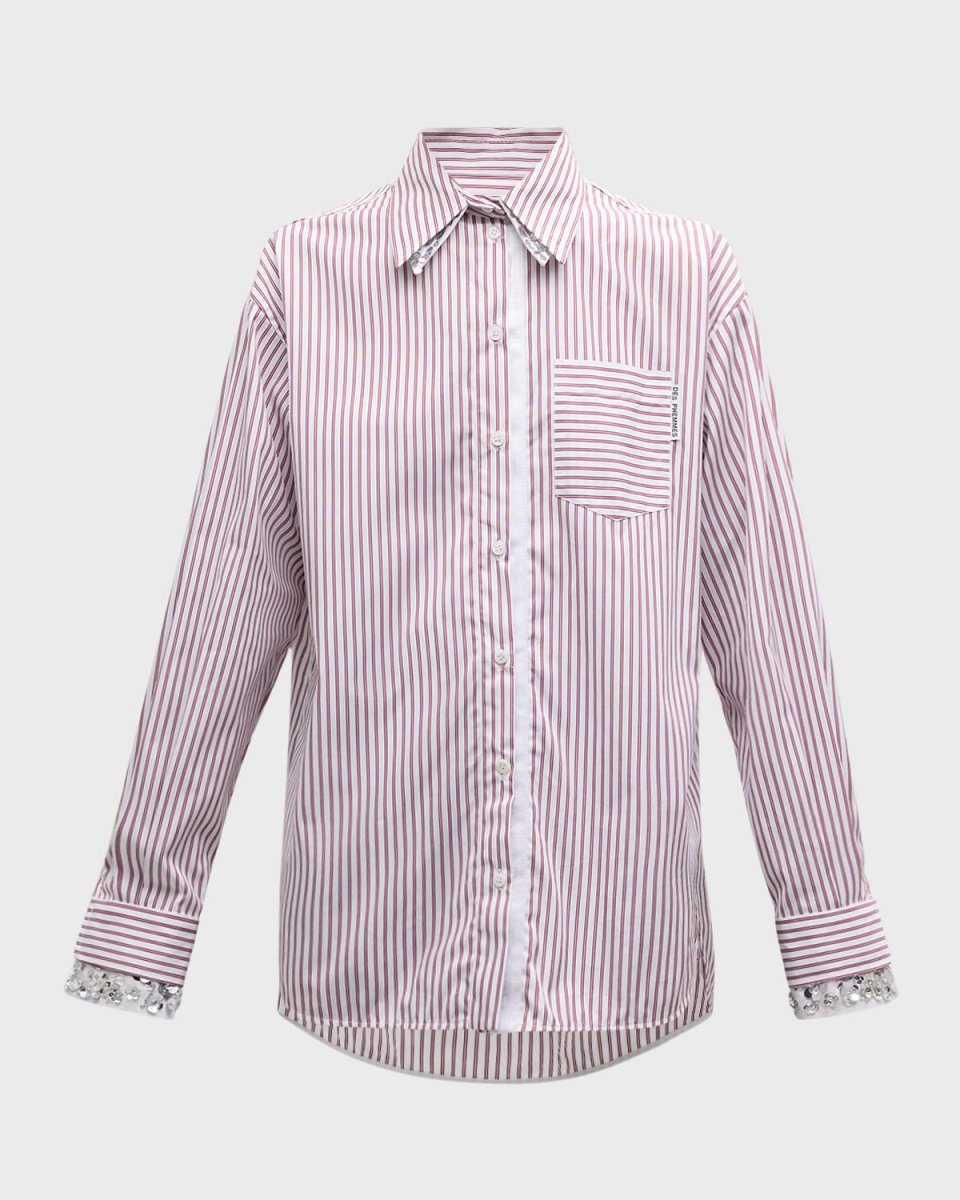 Oversized Striped Button-Front Top