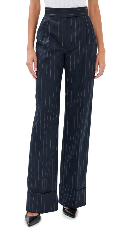 LaQuan Smith Wide Leg Trousers with Cuff Detail Navy