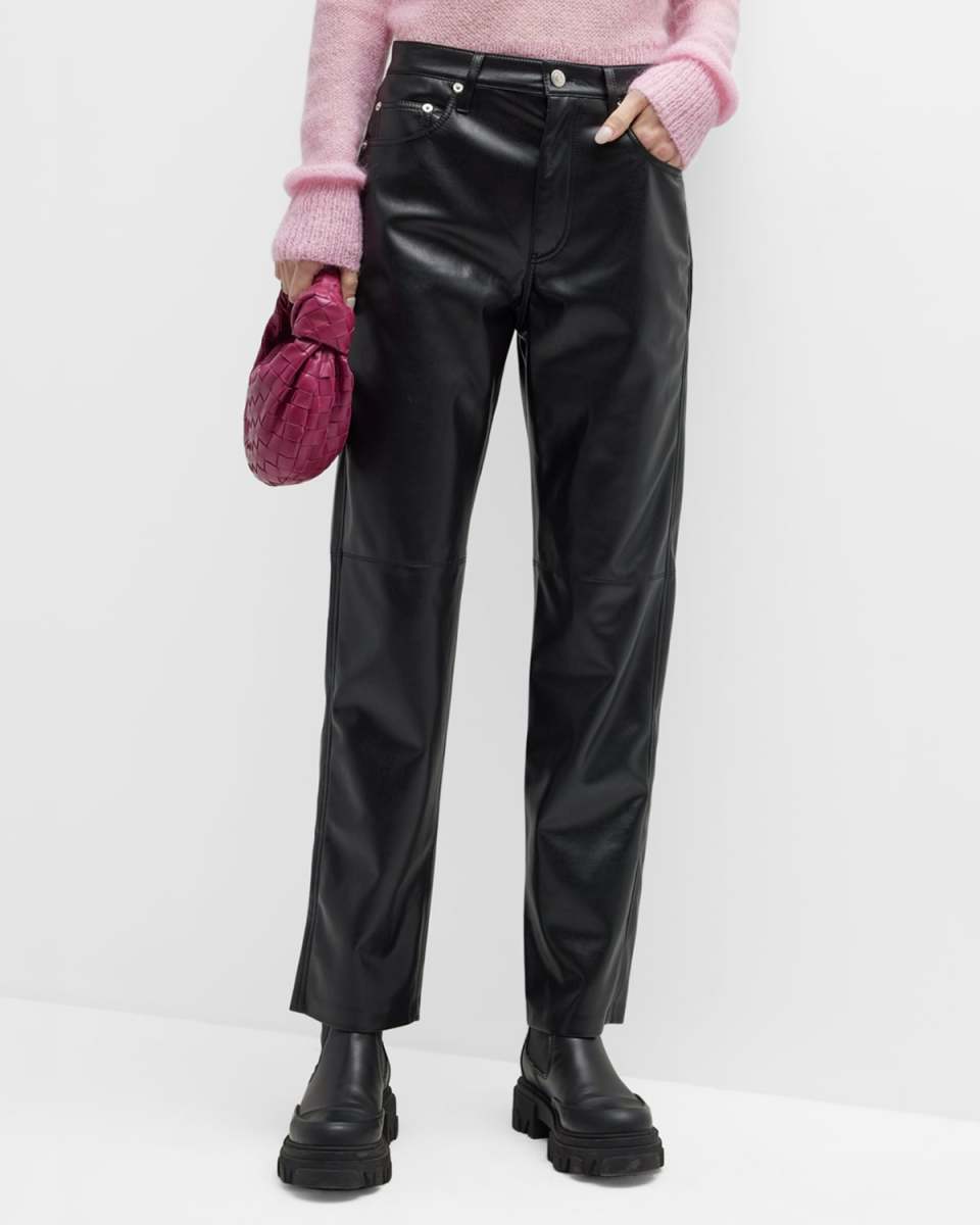 Vinni Mid-Rise Straight Leather Ankle Pants