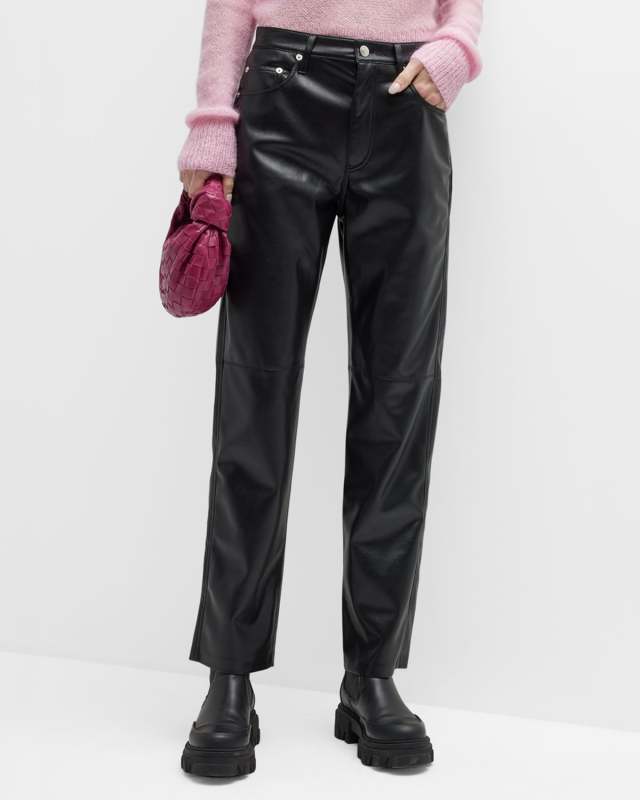 Vinni Mid-Rise Straight Leather Ankle Pants