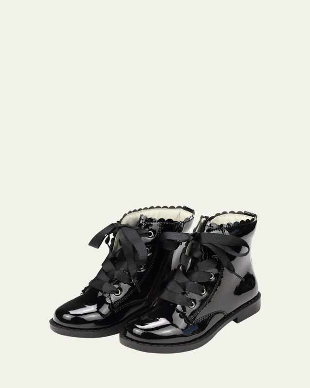 Girl's Josephine Scalloped Patent Leather Boots, Baby/Toddler/Ki