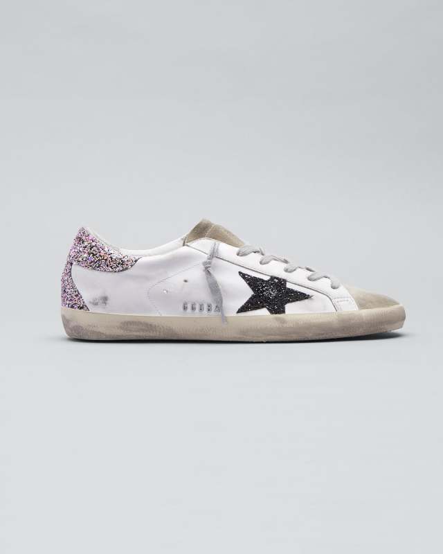 Superstar Leather Upper Suede Toe Glitter Star Heel And Spur Metal Lettering Sneakers