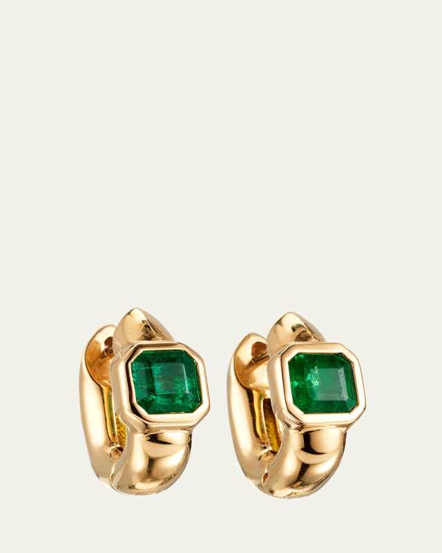 18K Yellow Gold Tusk Huggie Earrings With Asscher-Cut Stones