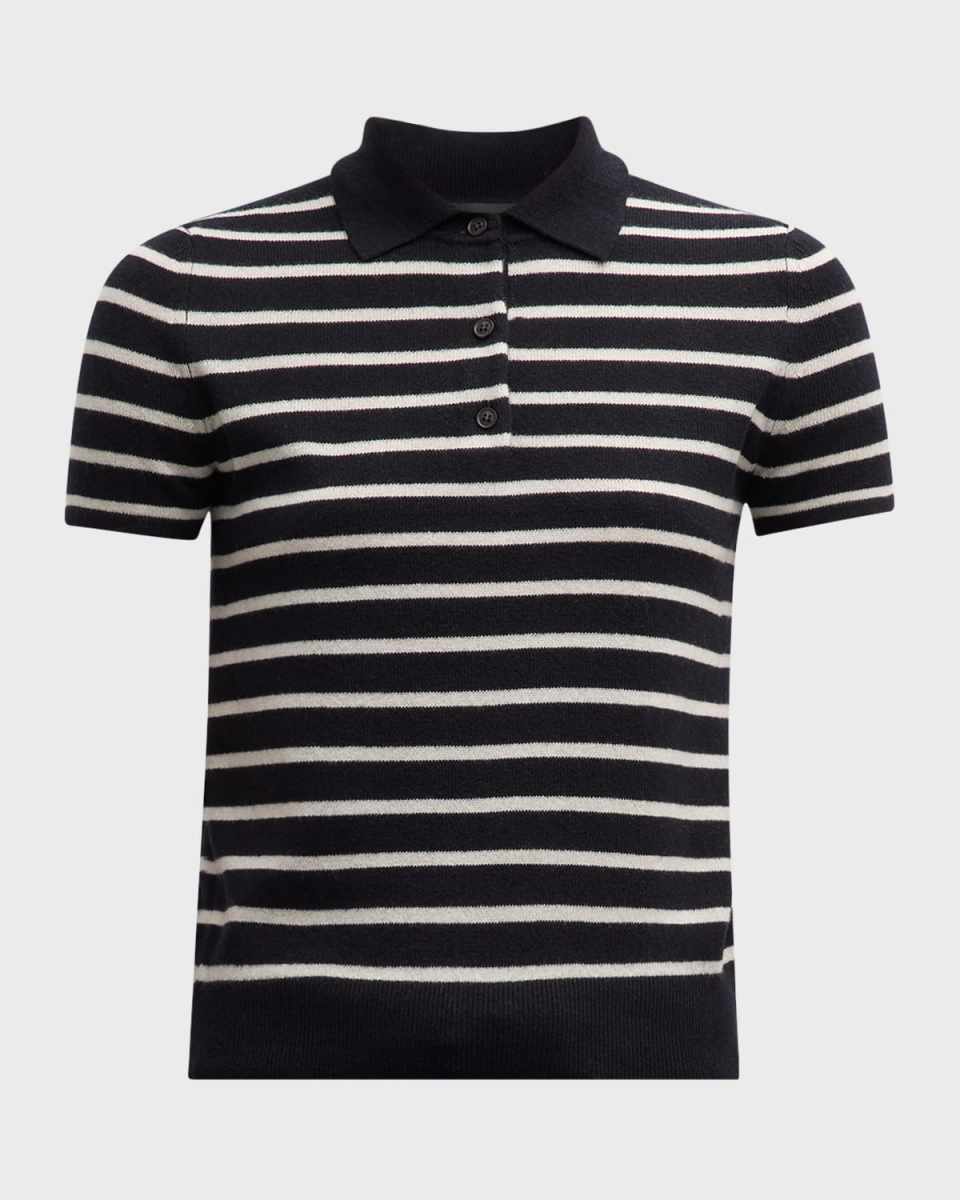 Leanna Cashmere Striped Polo Shirt