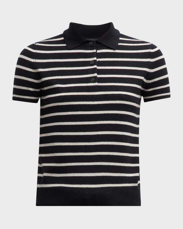 Leanna Cashmere Striped Polo Shirt
