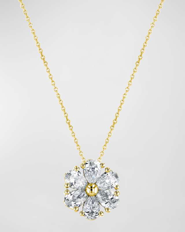 18K Gold Pear-Shaped Diamond Floral Pendant 16" Necklace, 1.20tcw