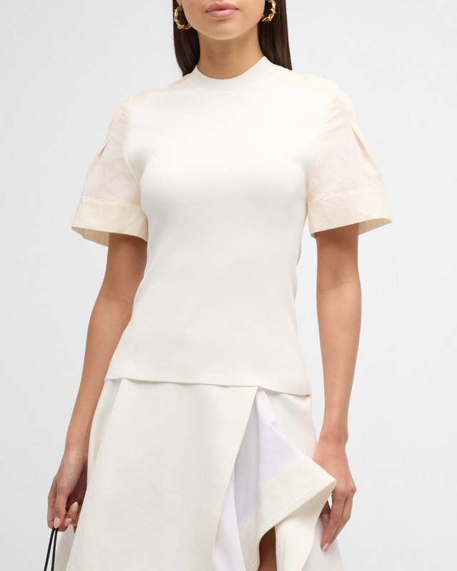 Ribbed Combo-Sleeve Top