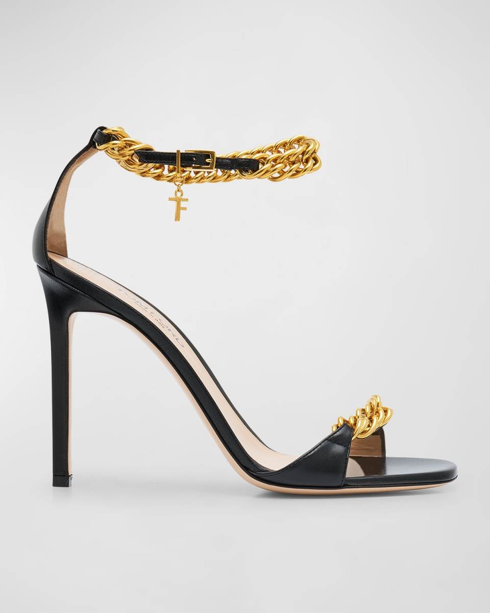 Leather Chain Ankle-Strap Stiletto Sandals