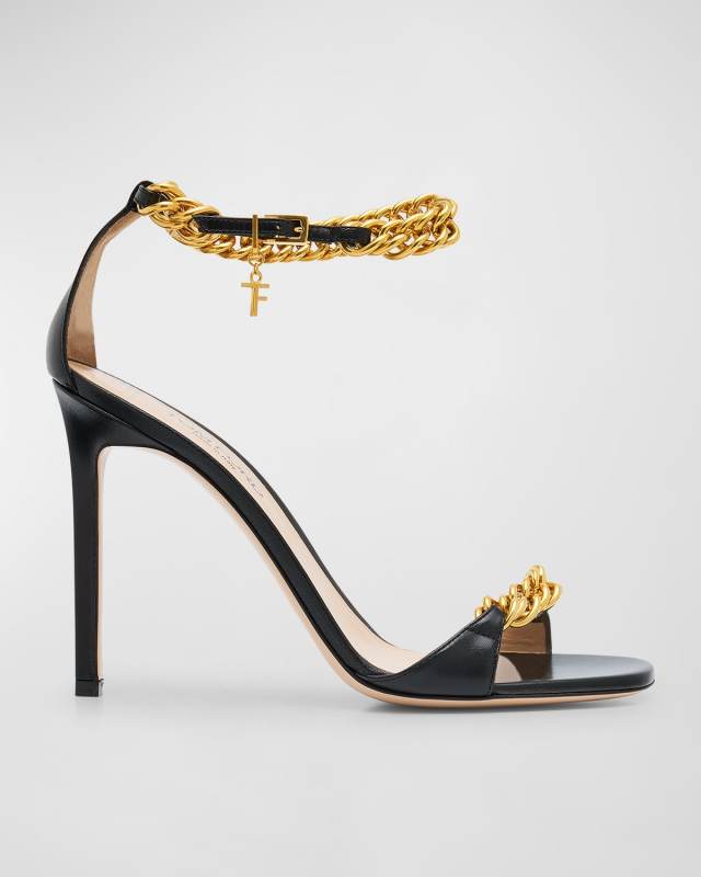 Leather Chain Ankle-Strap Stiletto Sandals