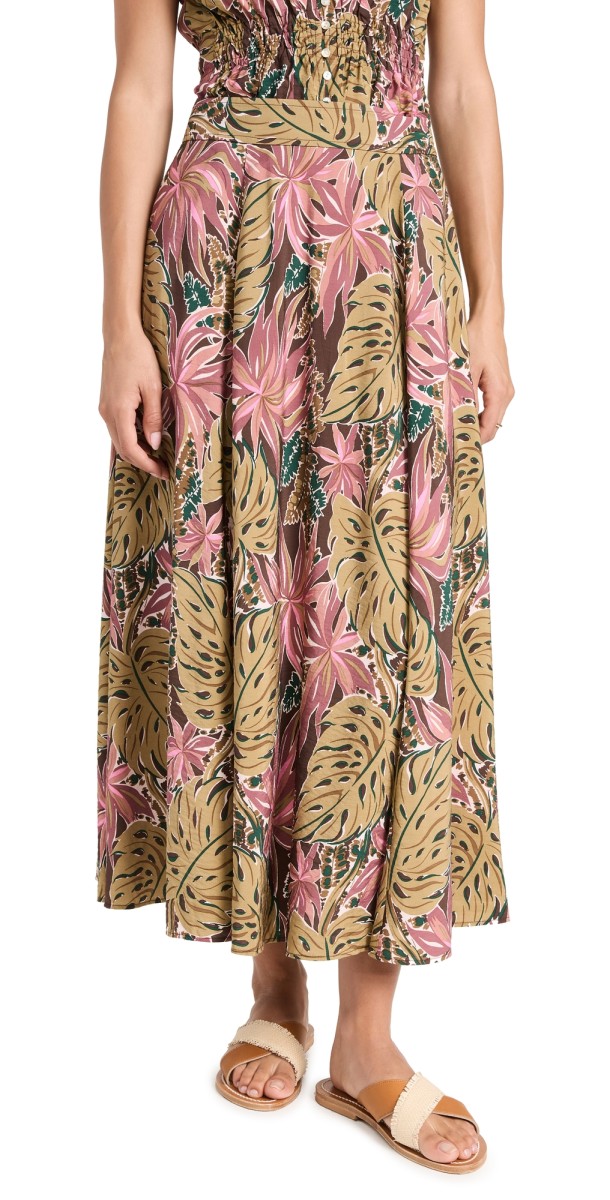 Madewell Crinkled Crepe Maxi Skirt in Brushstroke Monstera Monstera Tropical Print Dark C