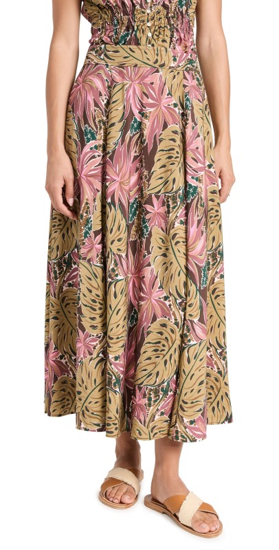 Madewell Crinkled Crepe Maxi Skirt in Brushstroke Monstera Monstera Tropical Print Dark C
