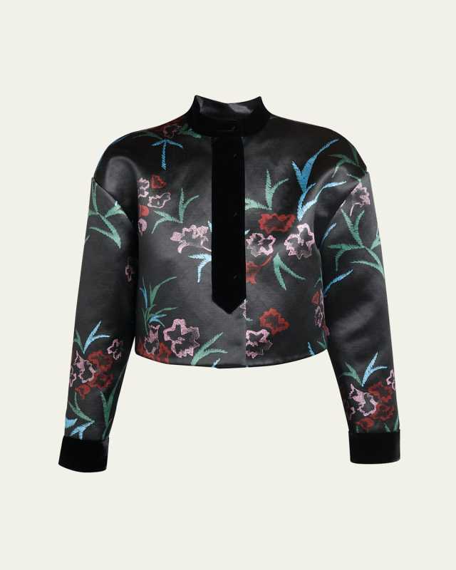Silk-Blend Floral Shirt Jacket
