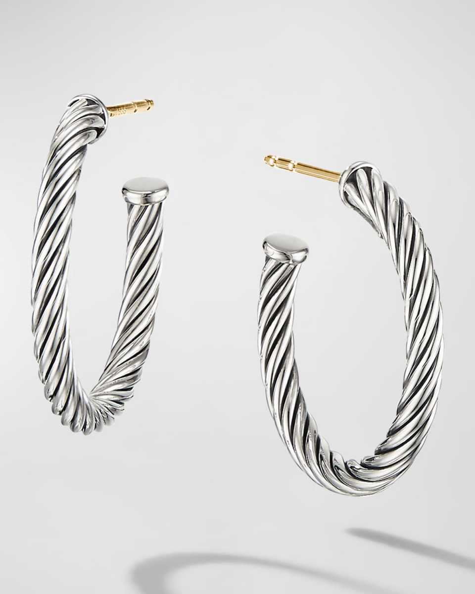 Cable Hoop Earrings in Silver, 0.75"L