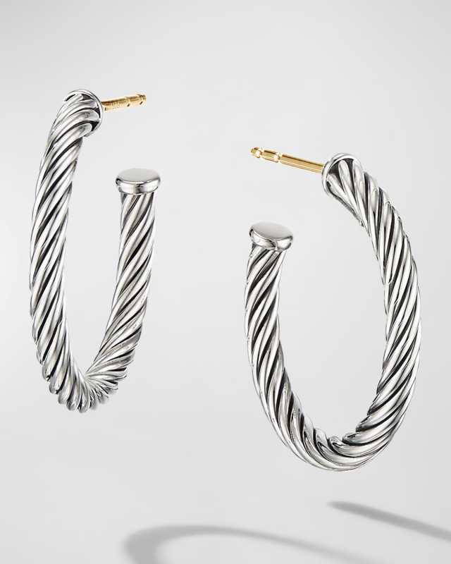Cable Hoop Earrings in Silver, 0.75"L