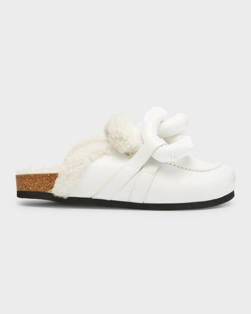 Shearling Leather Chain Loafer Mules