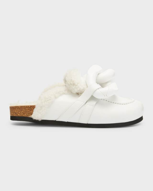 Shearling Leather Chain Loafer Mules