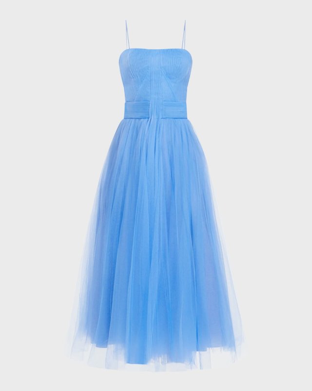 Pleated Tulle Corset Midi Dress