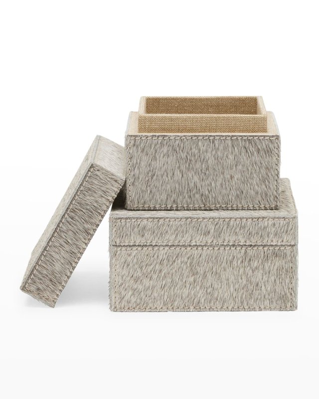 Hyde Gray Hairhide Square Boxes, Set of 2