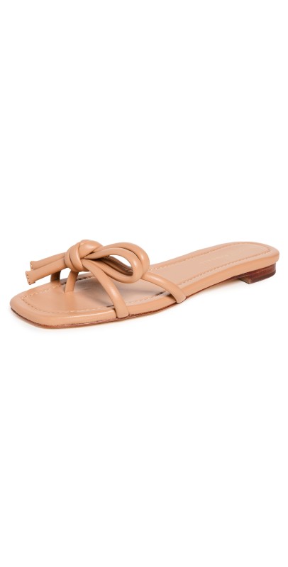 Loeffler Randall Hadley Leather Bow Flat Sandals Dune