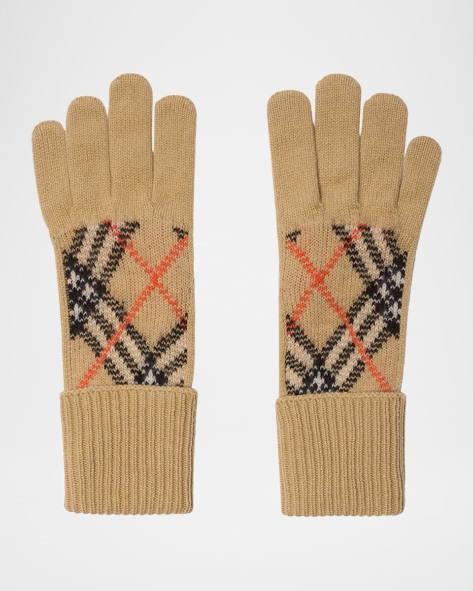 Check Cashmere-Blend Gloves