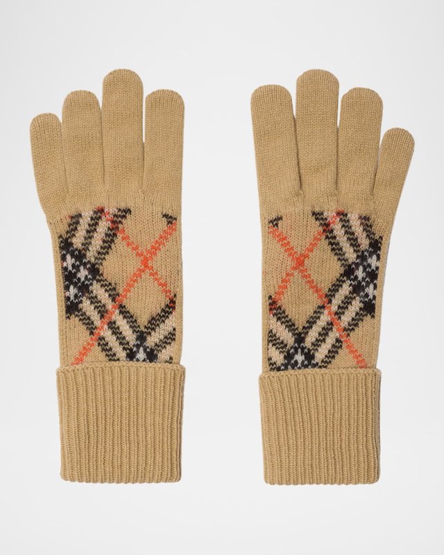 Check Cashmere-Blend Gloves