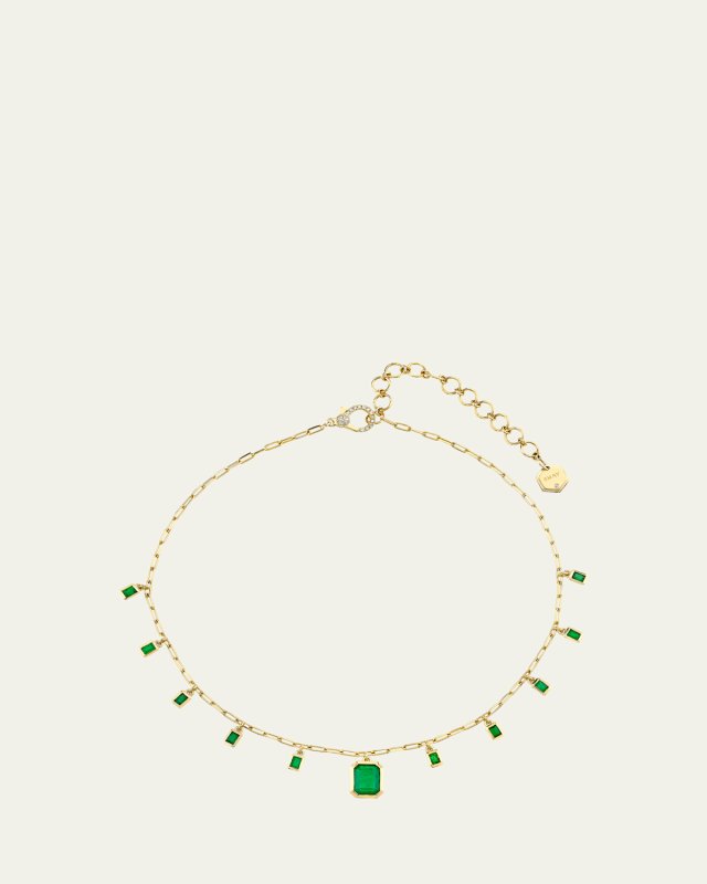 18K Yellow Gold Baguette Emerald Illusion Drop Choker