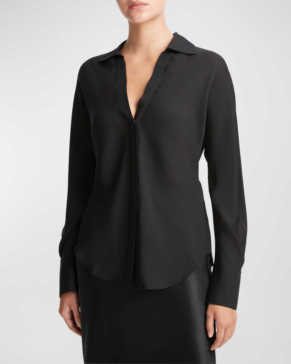 Silk Bias Dolman-Sleeve Shirt