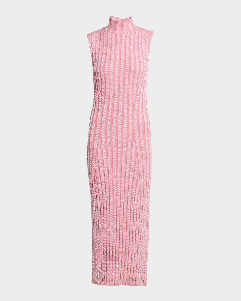 Paillette Chevron Turtleneck Sleeveless Midi Dress