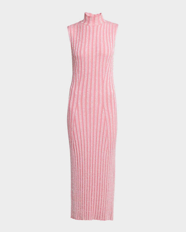 Paillette Chevron Turtleneck Sleeveless Midi Dress