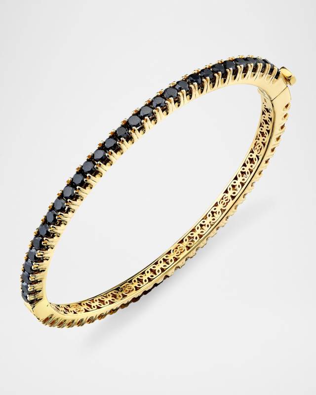 14K Gold Black and White Diamond Bangle Bracelet