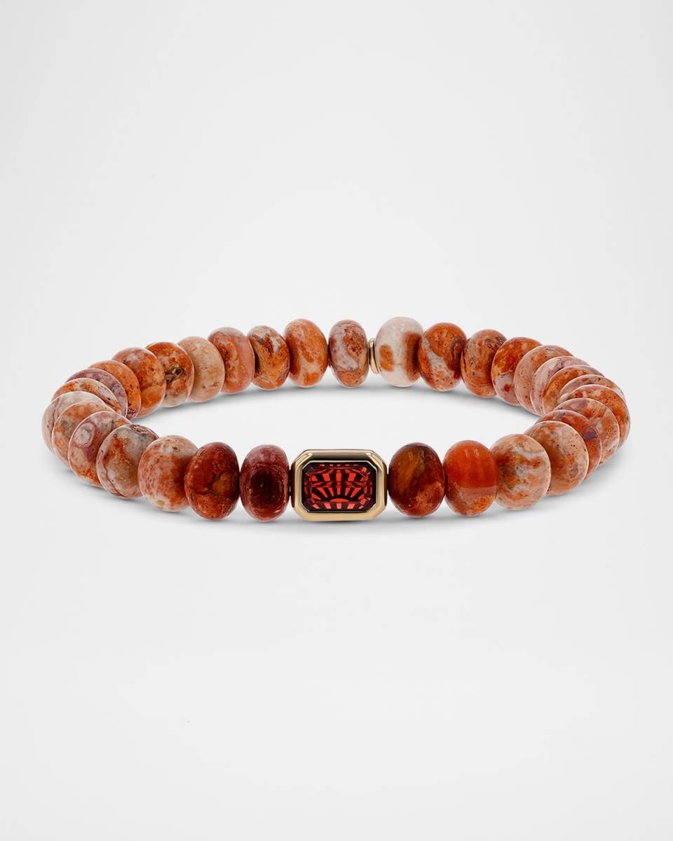 Mexican Fire Opal 8mm Bead Bracelet with Garnet Connector