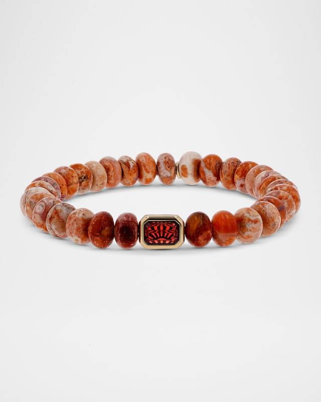 Mexican Fire Opal 8mm Bead Bracelet with Garnet Connector