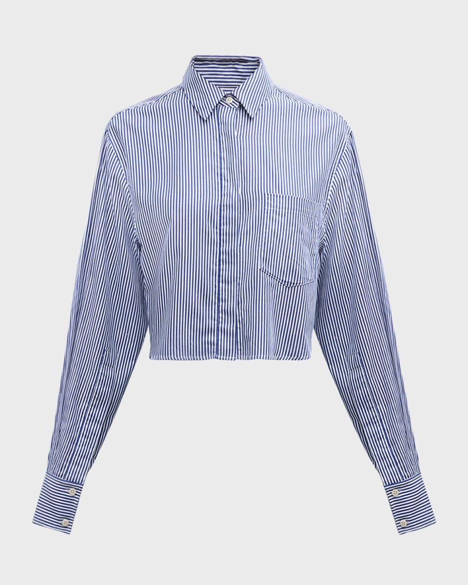 Renata Cropped Cotton Stripe Button-Front Shirt