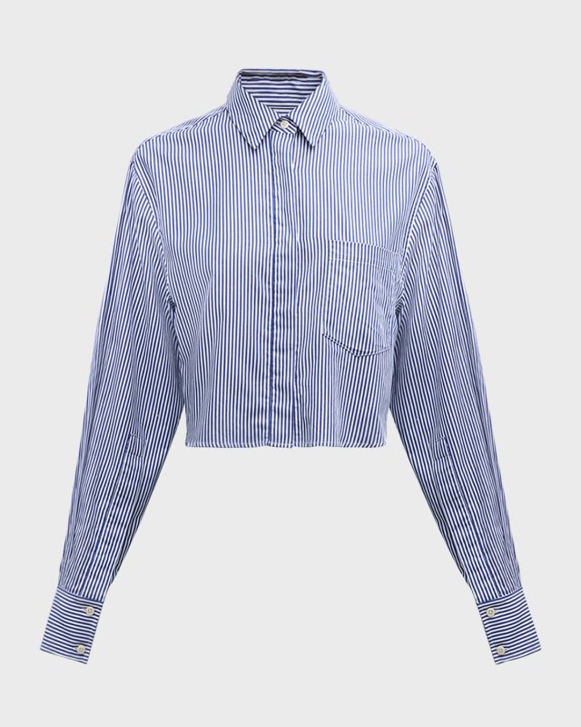 Renata Cropped Cotton Stripe Button-Front Shirt
