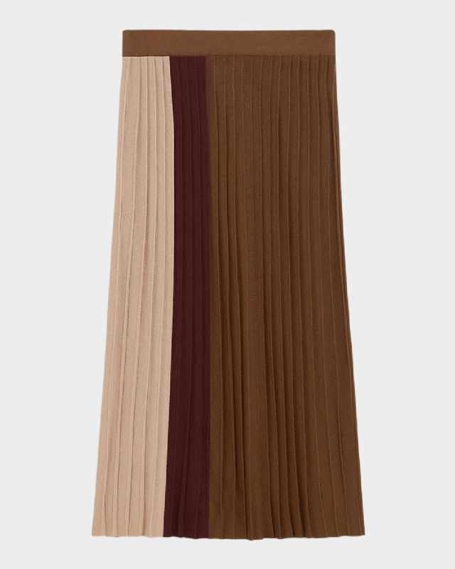 Pleated Colorblock Midi Skirt