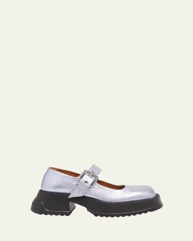 Metallic Leather Mary Jane Loafers
