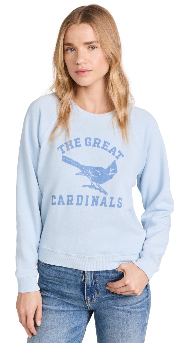 THE GREAT. The Shrunken Sweatshirt W/ Perched Cardinal Graphic Light Sky