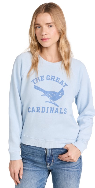 THE GREAT. The Shrunken Sweatshirt W/ Perched Cardinal Graphic Light Sky