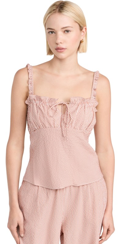 WAYF Ruched Cami Top Amber Seersucker