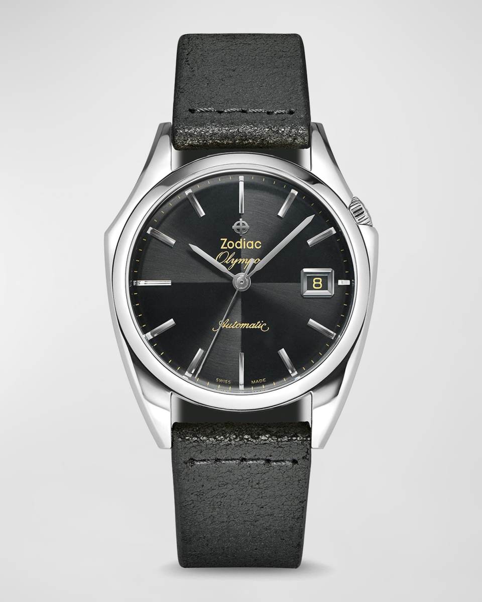Men's Olympos Automatic Black Leather Watch